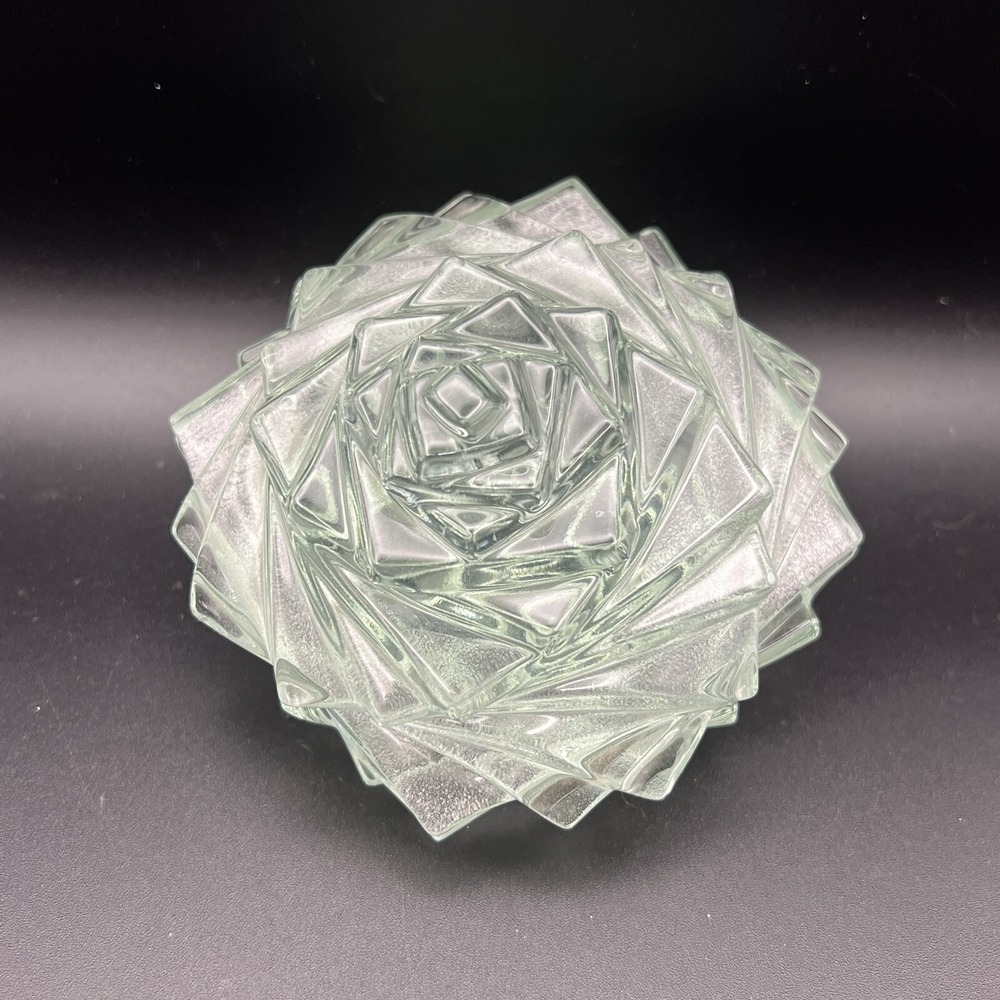 Fused Stacked Glass‎ Rosette Rose Shaped Paperweight Clear Sea Green Home Decor